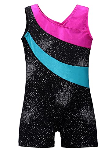 DAXIANG Gymnastics Leotards for Girls Sparkle Kids Unitard Biketards with Shorts Pink Purple 3-4Y