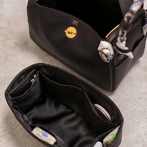 KINGS IN BAG Mini Lindy Bag Insert, Organizer Compatible with Hermes Lindy Bag, Luxury Bags Storage with Satin, Lightweight and Soft Touch (Black, Lindy19)