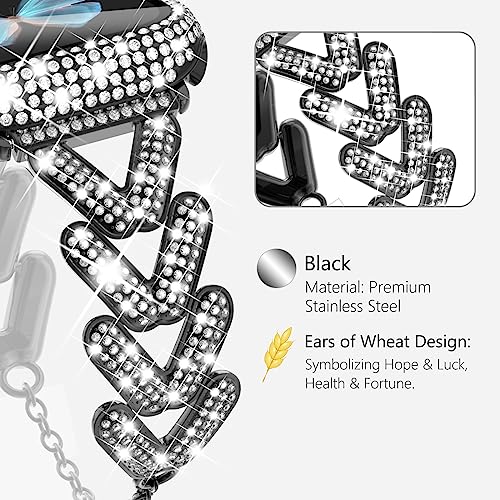 WINGLE for Apple Watch Band with Case 38mm Women Series 3 2 1, Luxury Diamond Sparkle Rhinestone Crystal Designer Dressy Chain Bracelet Metal Band with Bling Screen Protector Case, 38 mm Black