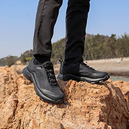 HUMTTO Men's All-Terrain Waterproof Hiking Shoes Lightweight Breathable Trekking Trails Shoes Anti Slip Outdoor Shoes 13 Light Grey