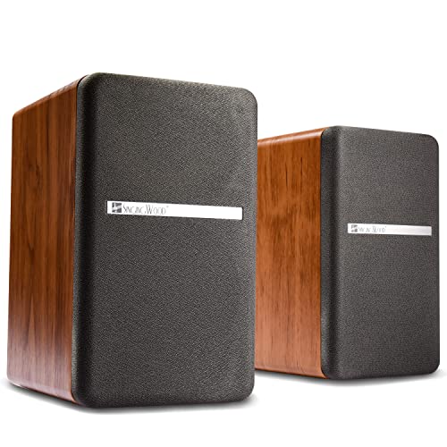 SINGING WOOD BT25 (2024 Version) Bluetooth Active Bookshelf Speakers for with Optical Aux inputs Subwoofer Line Out for PC, TVs, Turntable, Wooden Enclosure,80W - Beach Wood