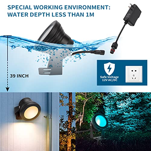 Atractligte Spotlight, 15W Spot Lights Outdoor RGB IP67 Waterproof Landscape Spotlights with Bluetooth Dimmable for Smart Intelligent Yard LED,12V Low Voltage House Garden Path Decoration(2 Pack)