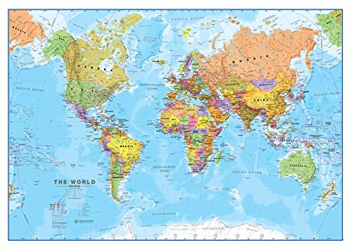 Maps International World Wall Map - Map of The World Poster - 23 x 33 - Front Lamination