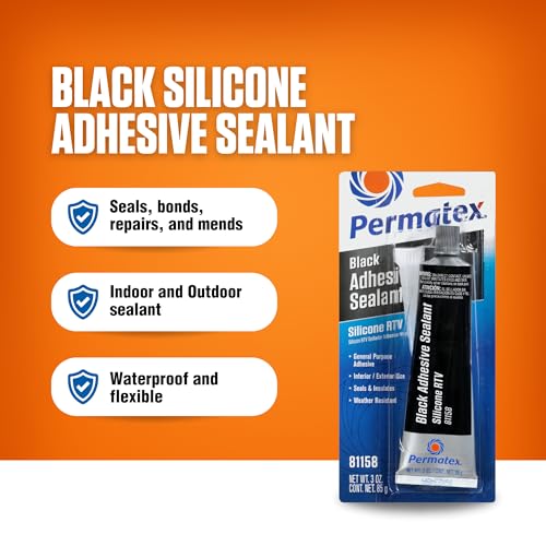 Permatex 81158 Black Silicone Adhesive Sealant, 3 oz. Tube, Pack of 1