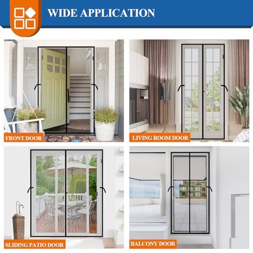 MAGZO Magnetic Screen Door, Fits Door Size 72'' x 80'', Center Opening, Upgraded Polyester with Strengthened Magnets, Auto-Close, Temporary Mesh for Sliding Glass Patio/French/Double/Large Doors, Grey