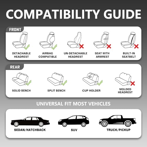 GEEYONTEK Car Seat Covers Front Set, Leather Seat Covers Front and Rear 2pcs Seats with Headrest Pillow, Airbag Compatible, Universal Seat Protectors Suitable for Most SUV Trucks Pick-up(Beige)