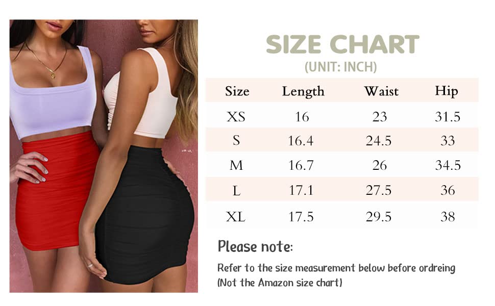 YMDUCH Women's Sexy High Waist Solid Tight Ruched Bodycon Mini Club Skirt Black