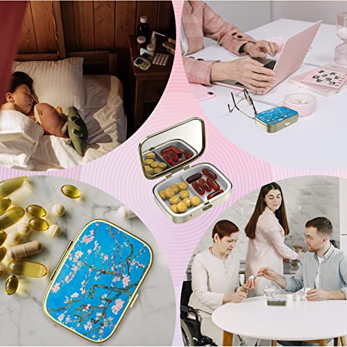 Cute Small Pill case for Pockets & Purses,Elegant Pill Box Makes a Great Gift,3 Compartment Travel Medicine Organizer Stores Progesterone,Capsule Pills, Ibuprofen, Vitamins-Sliver Blue Flower