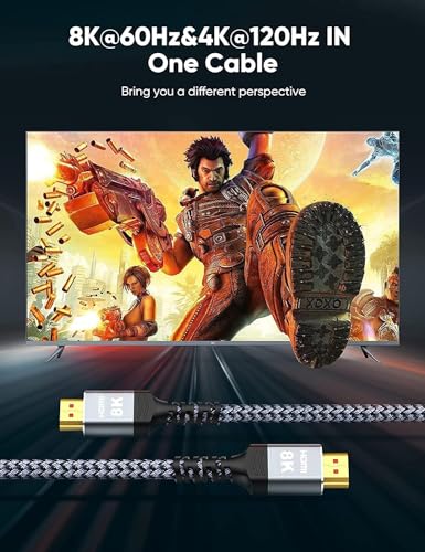 Highwings 8K HDMI Cable 2.1 2-Pack 1FT, Slim 48Gbps High Speed HDMI Braided Cord-4K@120Hz 144Hz 8K@60Hz, HDCP 2.2&2.3, Dynamic HDR,eARC,DTS:X,RTX 3090,Dolby Compatible with Roku TV/HDTV/PS5/Blu-ray