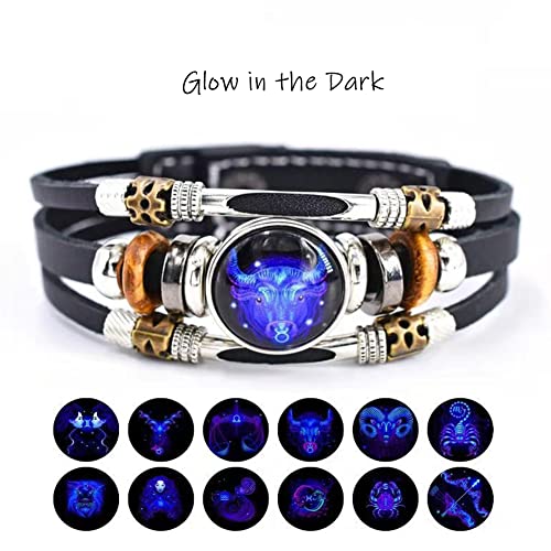 Constellation Zodiac Capricorn Bracelet Handmade Woven Multilayer Zodiac Sign Leather Wrap Bracelet Wristband for Women Men Jewelry Gift 2Pcs Set