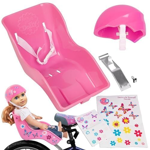 Ride Along Dolly Bike Helmet for 18" Dolls (Pink) -Doll Bicycle Accessory w Decals, Ride with Style! Gift Activity Compatible w American Girl
