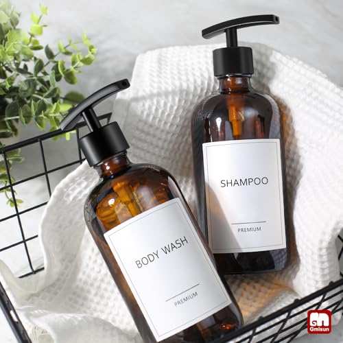 GMISUN Black Hand Soap Dispenser, 3 Pack Bathroom Glass Soap Dispenser with Plastic Pump, 16 Oz Kitchen Hand and Dish Dispenser Set, Modern Black