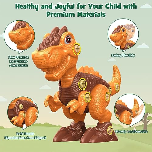 Laradola Dinosaur Toys for 4 5 6 7 8 Year Old Boys, Take Apart Dinosaur Toys for Kids 3-5 5-7 STEM Construction Building Kids Toys with Electric Drill, Party Birthday Gifts (Blush Pink)