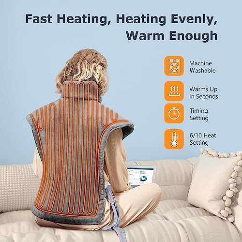 Heating Pad for Back Pain Relief, 24"x33" Large Weighted Heating Pad for Neck and Shoulders, Birthday Gifts for Women Men Mom Dad, Fast-Heating with 10 Settings, Auto Shut-Off, Washable