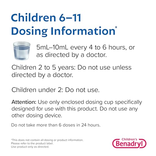 Benadryl Children's Dye-Free Allergy Liquid Medication with Diphenhydramine HCl, Antihistamine Allergy Relief Medication for Kids, Alcohol-Free, Bubble Gum Flavor, 4 fl. oz