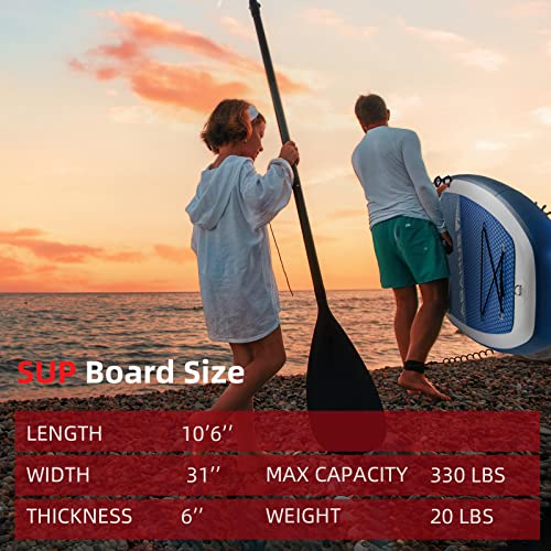 Abahub Inflatable SUP, Wide 10'6" x 31" x 6" iSUP,Blue Standup Paddleboard with Adjustable Paddle, Kayak Seat, for Yoga, Paddle Board, Kayaking, Surf, Canoe, Fishing