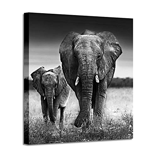ARTISTIC PATH Wall Art Painting Wildlife Picture: Love of the Elephant Mama and Baby Print on Canvas for Bedroom (24" W x 24" H,Multi-Sized)