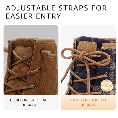 STQ Womens Winter Duck Boots Fashion Side Zipper Snow Boots Waterproof Ankle Booties Navy Plaid, 6 US