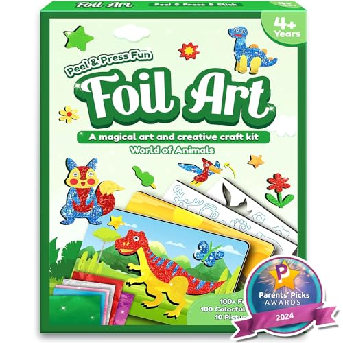 ZMLM Art Craft Activity for Kid - Foil Art Dinosaur & Animal Travel Toys, No Mess Art Kit & Supply Game, DIY Creative Sticker Craft Set, Idea Birthday Gift for 4 5 6 7 8 9 Year Old Boy Girl