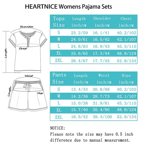HEARTNICE Pajamas Set for Women Soft Shorts Lounge Sets Short Sleeve Sleepwear Summer PJ 2 Piece(Deep Khaki, S)