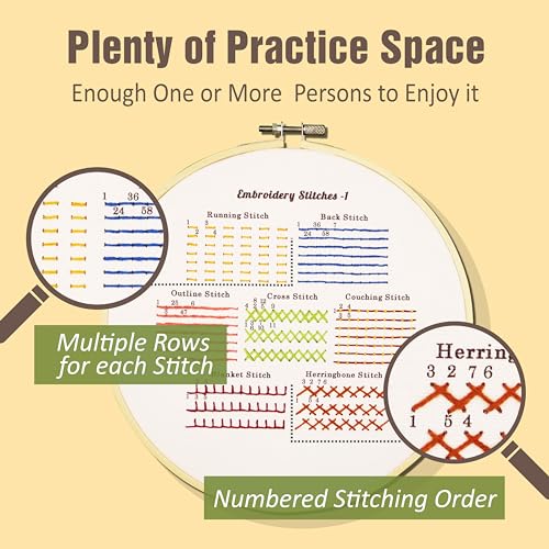 Bradove 4 Sets Embroidery Stitches Practice Kit, Embroidery Kit for Beginners with Embroidery Patterns, Beginner Embroidery Kit, Embroidery Kits for Adults, Hand Embroidery Kit for Kids