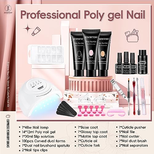 JEWHITENY 14 Colors Poly Gel Nail Kit 27 Colors Gel Nail Polish Kit With U V Light All In One Nail Art Starter Kit Suitable For All Seasons