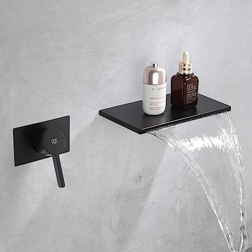 POP SANITARYWARE Wall Mounted Waterfall Bathtub Faucet Matte Black Single Handle Tub Filler Faucet With Valve