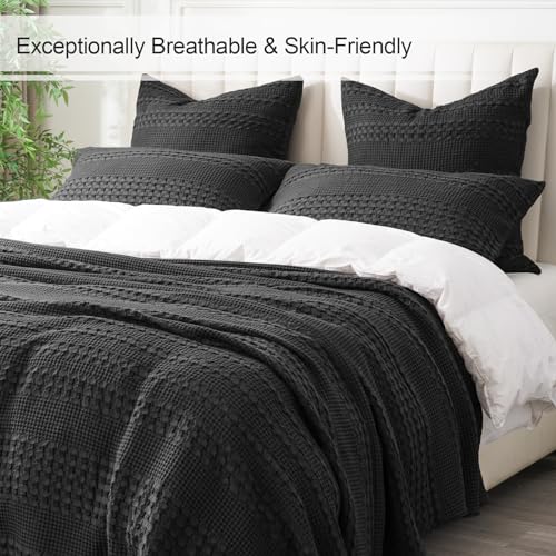 PHF 100% Cotton Waffle Pillowcases Queen Size, 2 Pack Soft Breathable Skin-Friendly Pillow Sham, Asthetic Decorative Waffle Weave Pillow Case Covers, 20" X 30", No Filling, Oatmeal