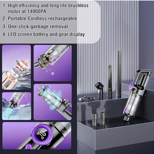 Fedemer Hand held Vacuum Cleaner, Hand Vacuum 16000PA Powerful Suction Cordless Cordless Rechargeable Vacuum, for Car Home Bedroom Office Cleaning with LED Light
