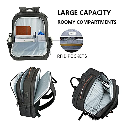 KROSER Laptop Backpack Large Fits up to 17.3 Inch Laptop with USB Charging Port Water-Repellent Casual Computer Daypack for Travel/Business/College/Women/Men-Charcoal Black