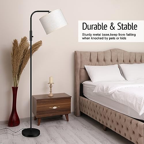 Dimmable Floor Lamp,Modern Standing Lamp with LED Bulb(1000LM,2700K),White Adjustable Lamp Shade,Rotary Switch,66.5 Inch Tall Arc Stepless Dimmable Floor Lamps for Living Room Bedroom Office Study