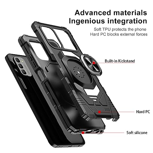 for Nokia G310 5G Case with 1 Pack Screen Protector,Dual Layer Hybrid Heavy Duty Defender Protection,Sleek Rugged Reinforced Cushion Corner Kickstand Shockproof Bumper Cover for Nokia G310 Black