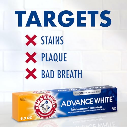 Arm & Hammer Advance White Toothpaste, Clean Mint Flavor, Stain Defense Technology, 6 Ounce (Pack of 4)