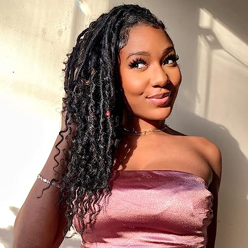 ToyoTress Boho Faux Locs Crochet Hair - 12 Inch 8 Packs Natural Black Bohemian Locs Crochet Hair With Curly Ends for Black Women, Short Pre-looped Synthetic Braiding Hair Extensions(12 Inch, 1B-8P)