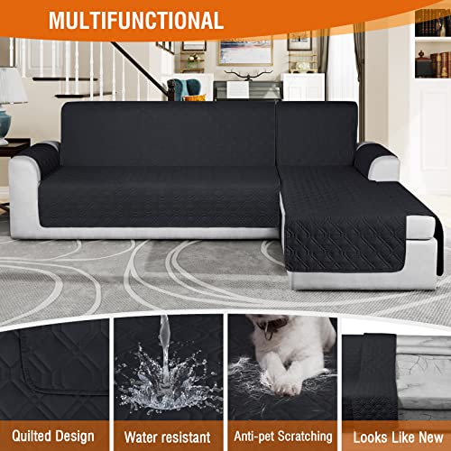 VANSOFY Sectional Couch Covers 100% Waterproof L Shaped Sofa Slipcover 3pcs Reversible Chaise Lounge Cover for Sectional Sofa Furniture Protector Cover for Pets Cat Dog(Small, Blcak)