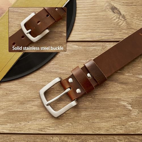 Jeereal Full Grain Leather Mens Belt Heavy Duty Leather Belt (1.5" Width) | Work Belt Solid Metal Buckle