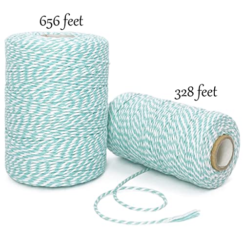 Twine String Aqua Blue and White Baker String 328 Feet 2mm Thick Christmas Halloween Twine String for Gift Wrapping DIY Crafts Home Decoration String Art Gardening