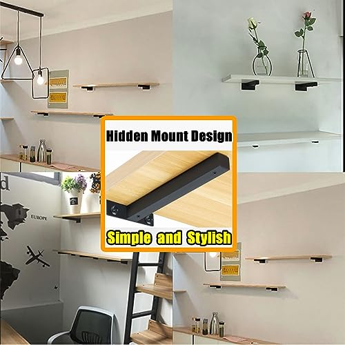 Alise Floating Shelf Brackets,Black T Bracket for Shelves Heavy Duty Hidden Brackets for Wooden Board Hanging Supports Blind Shelf Wall Mount 6 Inch,JT150B-4P,Pack of 4
