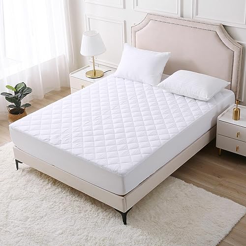 Waterproof Fitted Mattress Pad with Deep Pocket Up to 21", Breathable Hypoallergenic Quilted Mattress Protector, Washable Queen Size Mattress Cover
