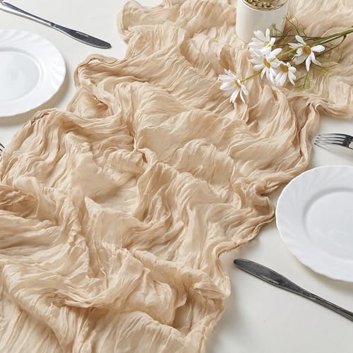 Dololoo 2 Pack Cheesecloth Table Runner 35 x 118 Inches Gauze Table Runner 10Ft Boho Rustic Decorations for Wedding Decor Reception Bridal Shower Holiday Party, White