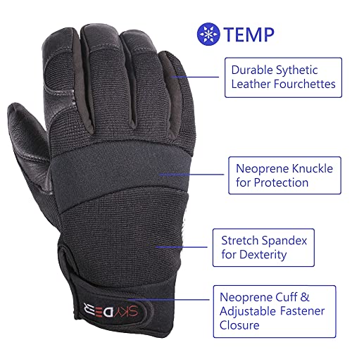 SKYDEER Winter Deerskin Leather Work Gloves, 100G 3M Thinsulate Lining for Cold Weather, Thermal Insulated Gloves (SD2251T/S)