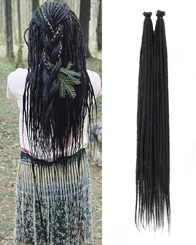 24 Inch Dreadlock Extensions 0.6 cm Width 20 Strands-Natural Black,Soft Hippie SE Dreads Synthetic Loc Extensions for Women and Men(24"-2 Packs,1B)