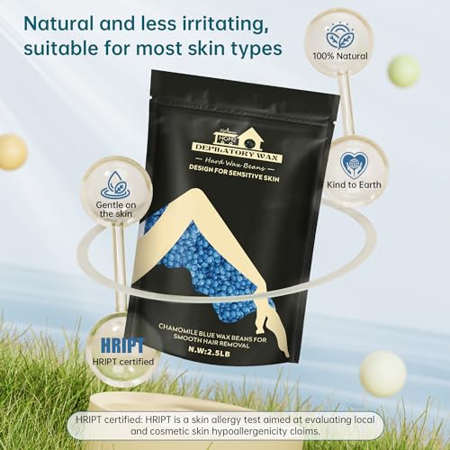 Lifestance 2.5lb Wax Beads Kit, Chamomile Hard Wax Beans For Hair Removal Brazilian Bikini Face with 30 Applicators Painless Waxing for Fine Coarse Hair Women Men Large Refill for Wax Warmers at Home