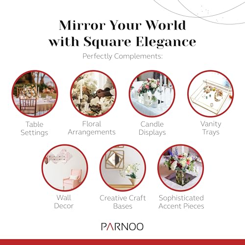10 Inch Square Mirror Plate, Set of 12 - 1.5mm Thick Glass Plate Mirror Tiles w/ Smooth Edges - Perfect Candle Wedding Centerpiece Table Decorations, Home Accent Wall Decor, & More - PARNOO