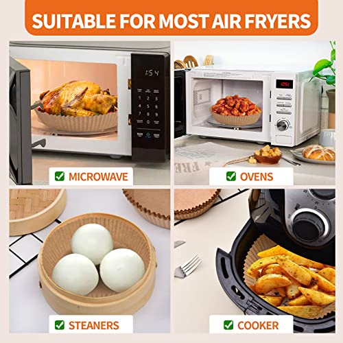 PABUES 7.9inch 140 Pcs Air Fryer Disposable Paper Liner,Non-Stick Parchment Paper, Oil Resistant, Waterproof, Food Grade Baking Paper for 5-8 QT Air Fryer Baking Roasting Microwave