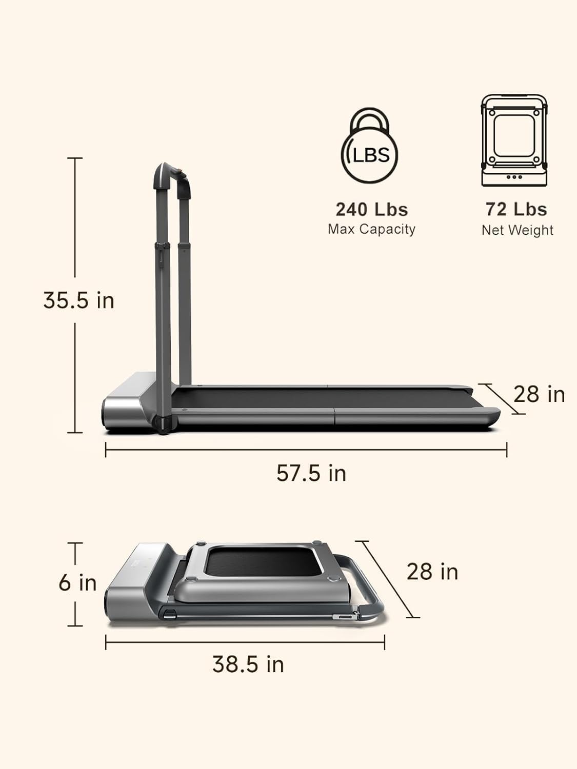 WALKINGPAD R1Pro Folding Treadmill, 2 in 1 Walking Pad Under Desk Treadmill for Home and Office, Compact Foldable Design with App Control and LED Display, Spacious Belt for Walking or Running