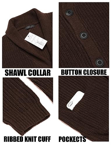 COOFANDY Men's Shawl Collar Cardigan Sweater Slim Fit Cable Knit Button up Sweater with Pockets Purple