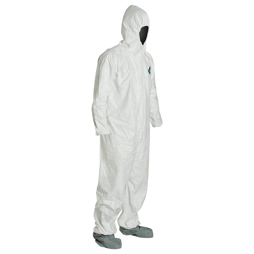 DuPont DUPTY122SXL Tyvek Elastic-Cuff Hooded Coveralls with Boots, White, X-Large Size, Pack of 25
