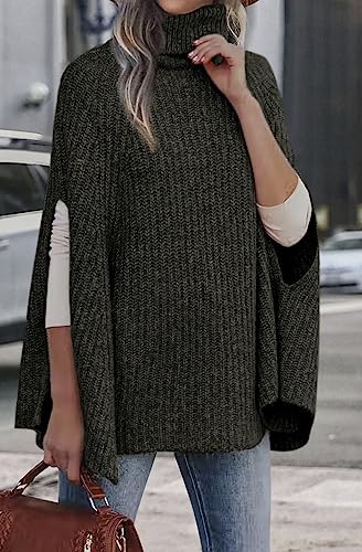 KIRUNDO Women's 2024 Fall Winter Turtleneck Poncho Sweater Fashion Chunky Knit Cape Wrap Sweaters Pullover Jumper Tops(Yellow Camel, X-Large)