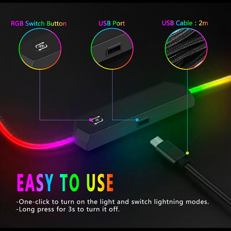 ZHLHPER RGB Gaming Mouse Pad,Large Mouse Pad,13 Colors Led Light RGB PC Gaming Desk Mat, Non-Slip Rubber Based with Waterproof Coating Big Mouse Pad 31.5X11.8 in